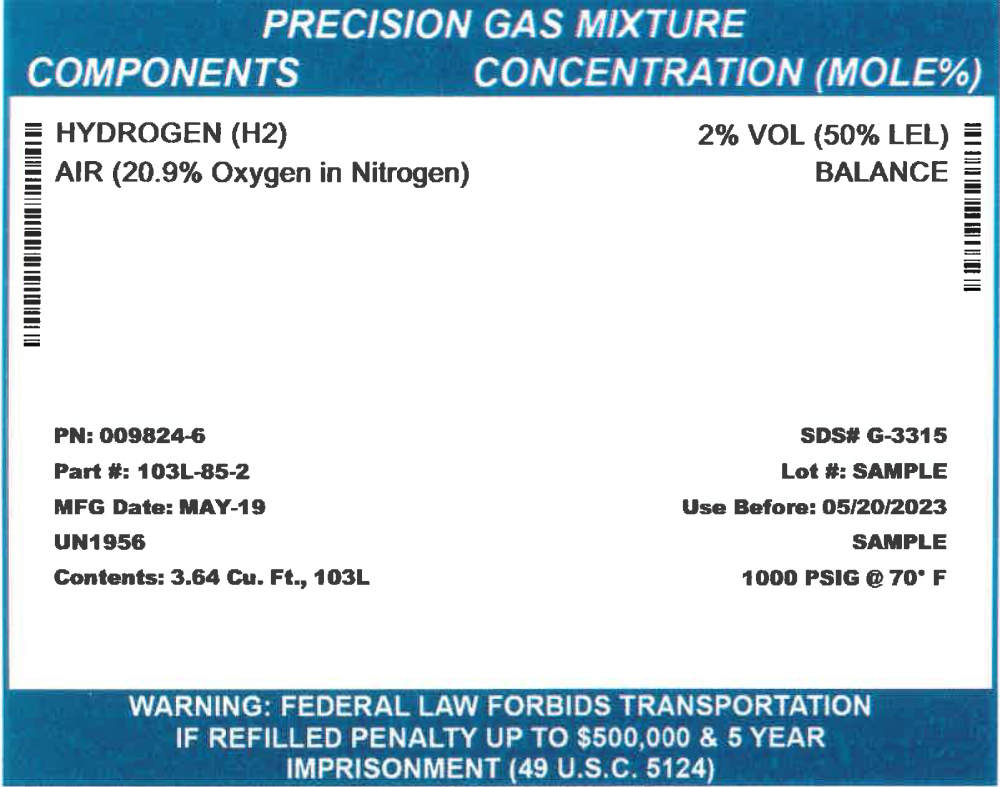 balance Air 58 Liter Gasco 58L-112-2 Precision Calibration Gas 2 ppm Nitrogen Dioxide 
